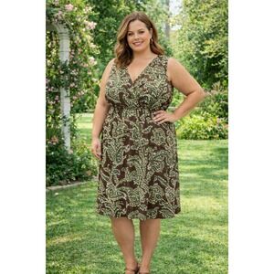 Tommy Hilfiger Floral Surplice Midi Sundress Womens Plus 1X Brown Spring